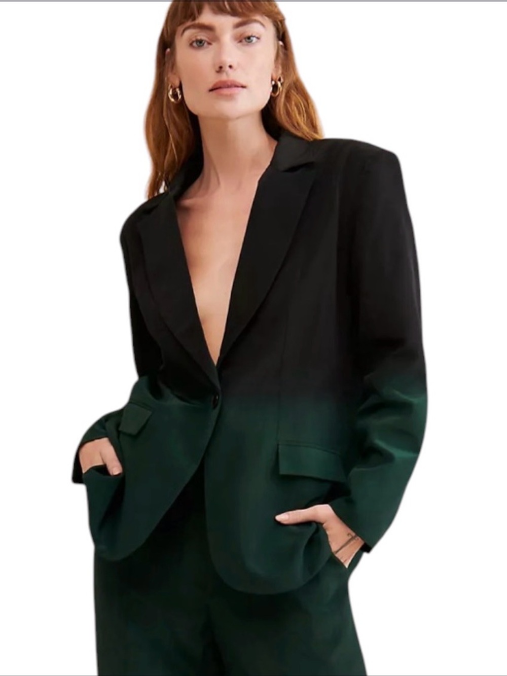Nirmooha Ombre Black to Deep Green Tailored Blazer